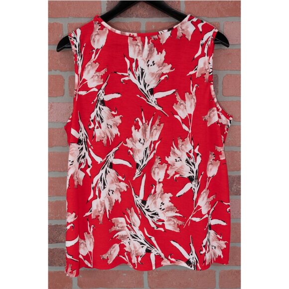 Red Floral Sleeveless Blouse - Size Large - Picture 2 of 8